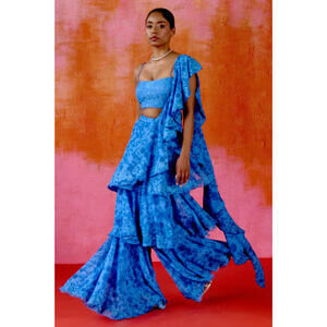 NEW, Sani Women's Blue Zaina Choli, Dupatta & Palazzo Pants Set  Size S